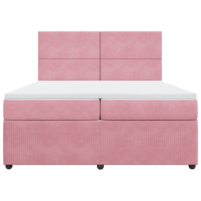 Boxspring met matras fluweel roze 200x200 cm