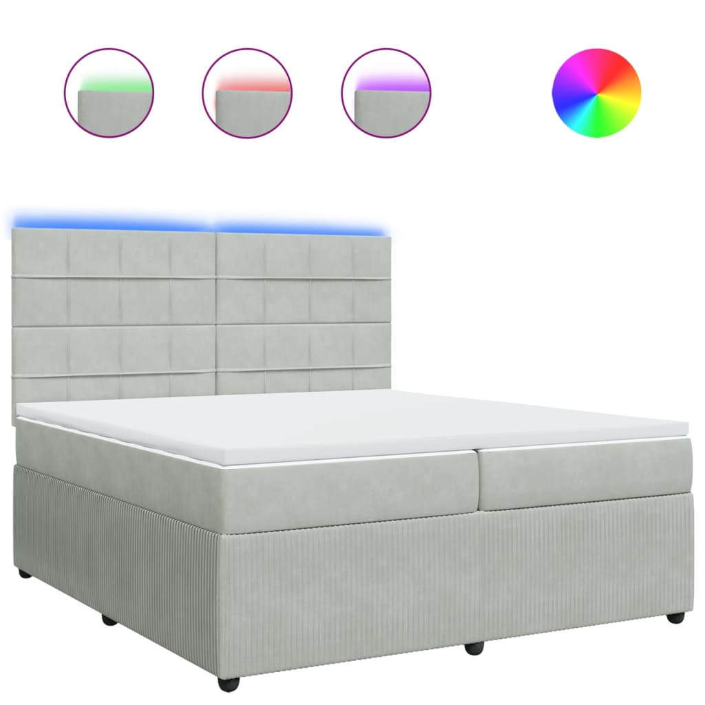 Boxspring met matras fluweel lichtgrijs 200x200 cm