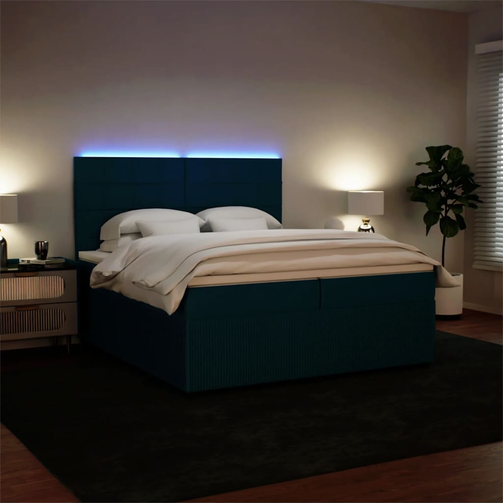 Boxspring met matras fluweel blauw 200x200 cm