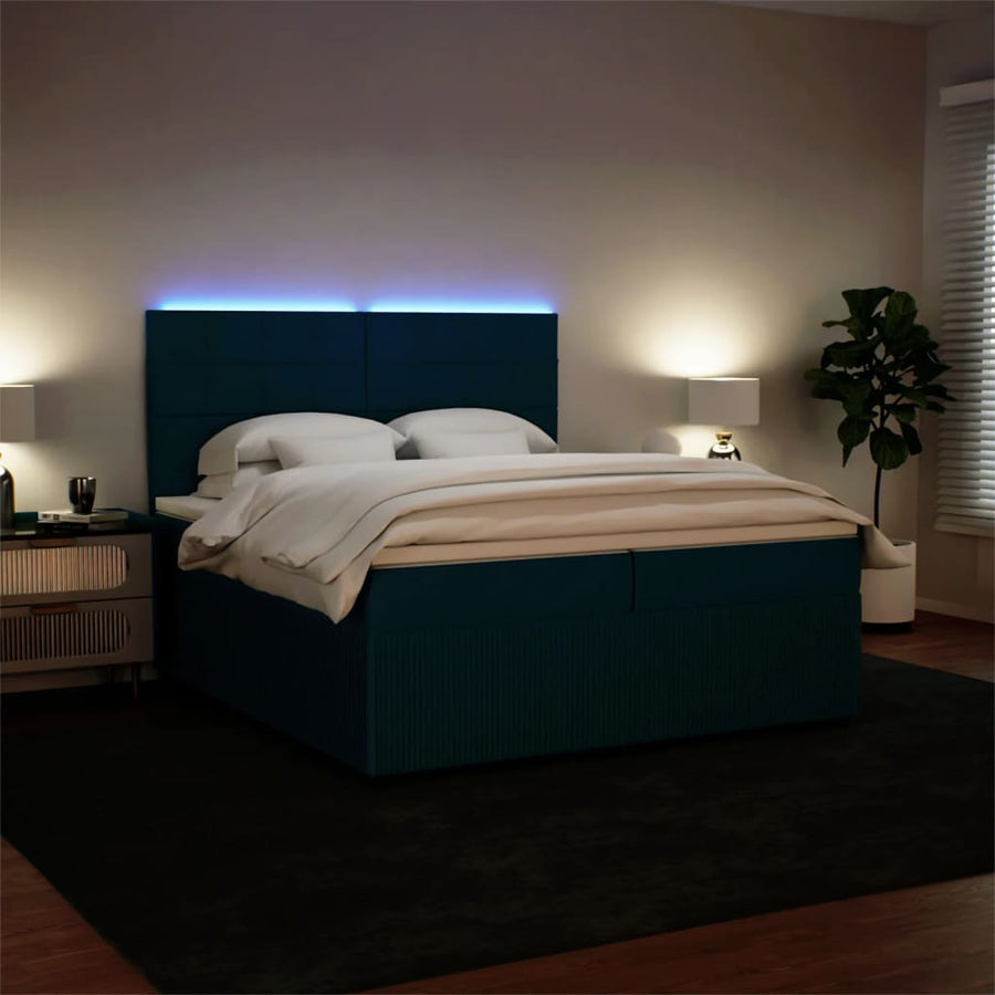 Boxspring met matras fluweel blauw 200x200 cm