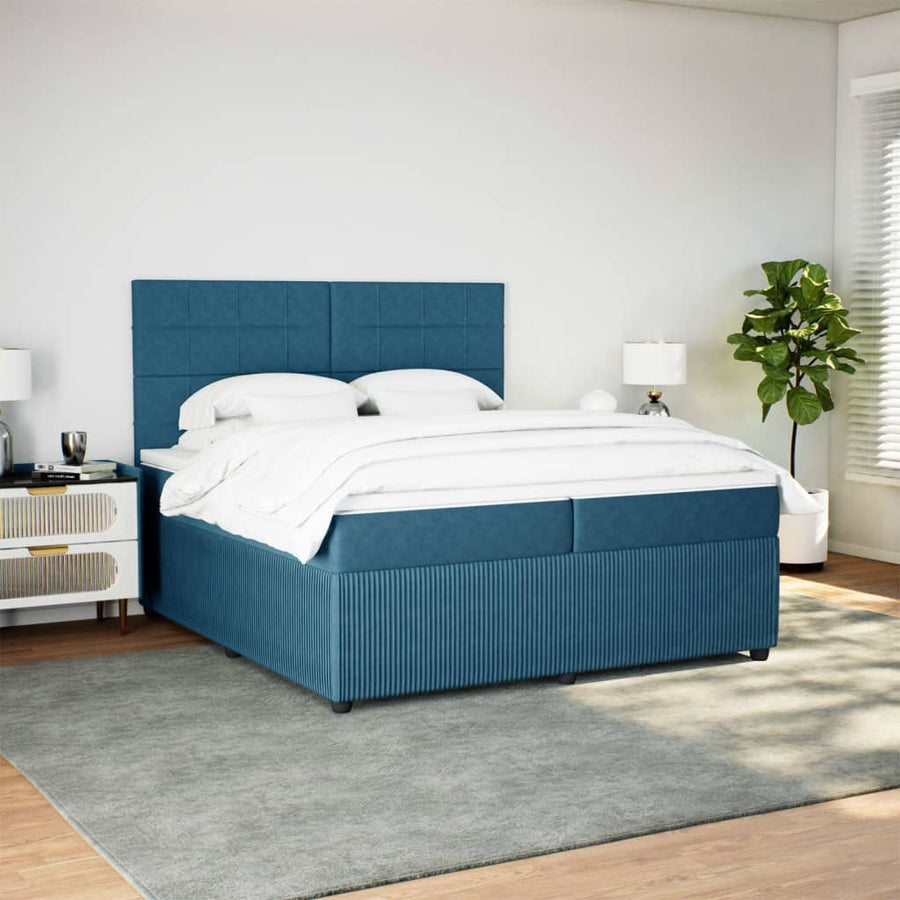 Boxspring met matras fluweel blauw 200x200 cm