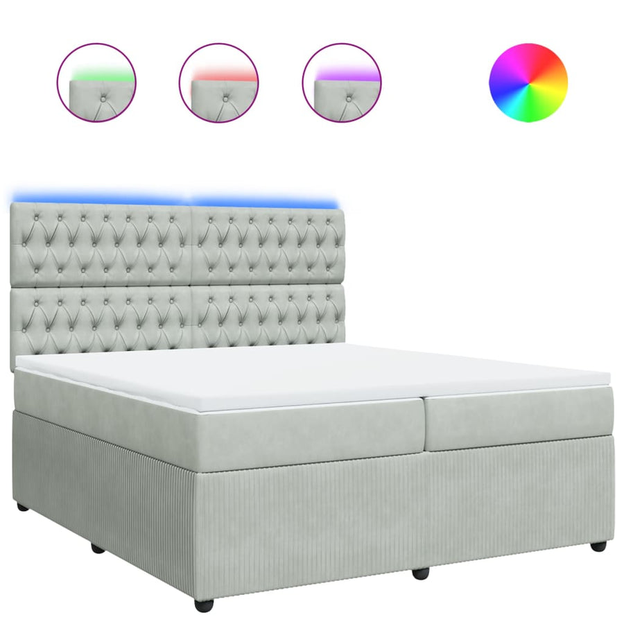 Boxspring met matras fluweel lichtgrijs 200x200 cm