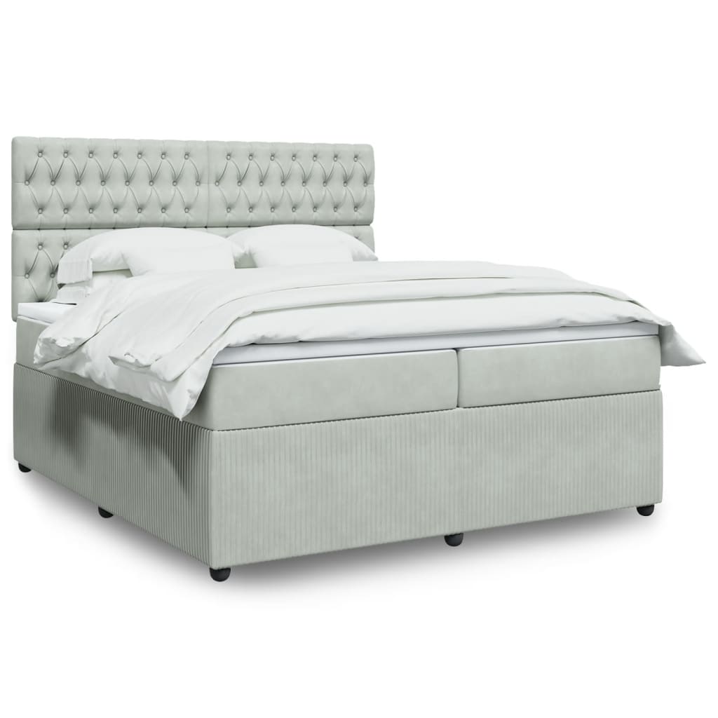 Boxspring met matras fluweel lichtgrijs 200x200 cm