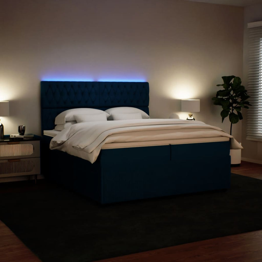 Boxspring met matras fluweel blauw 200x200 cm