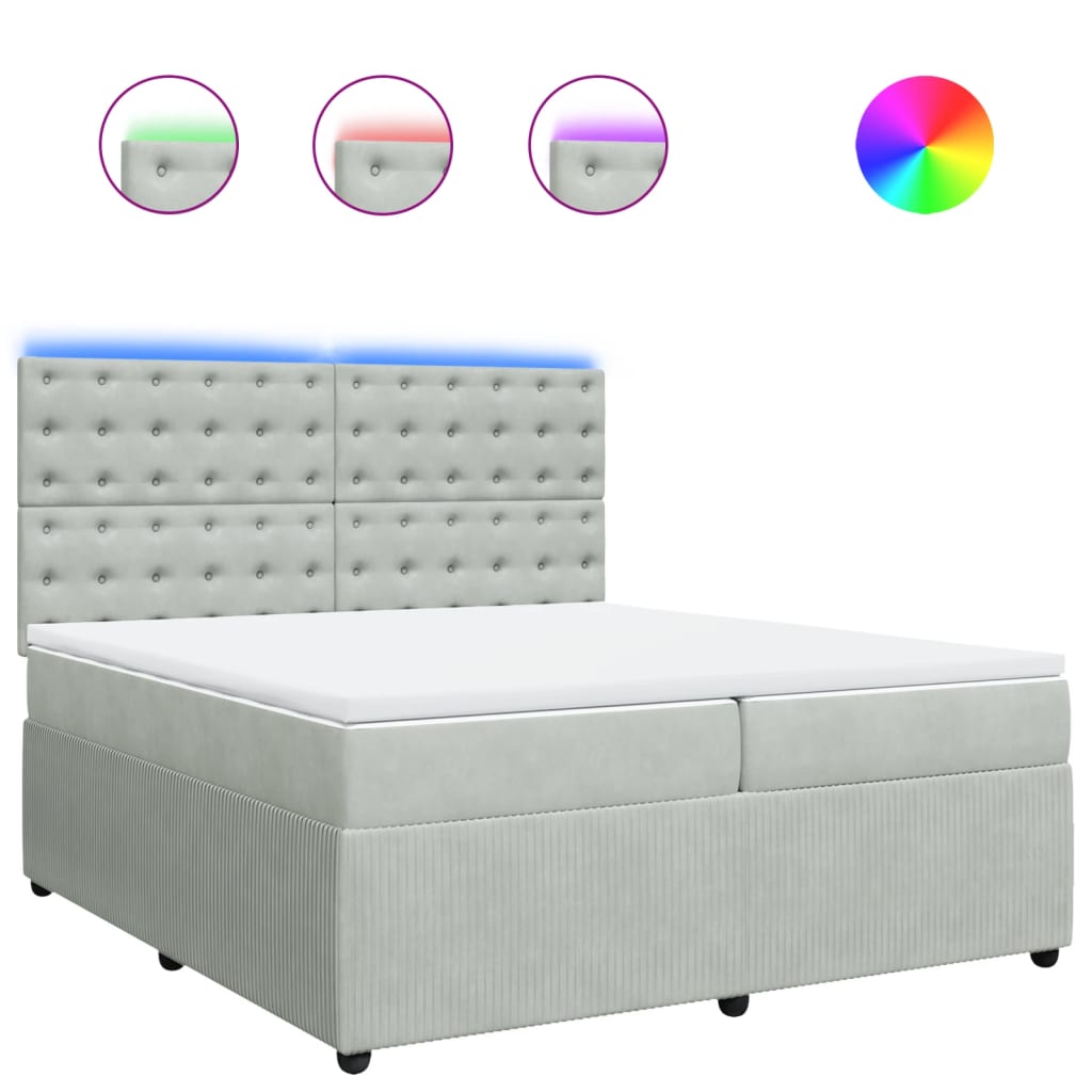 Boxspring met matras fluweel lichtgrijs 200x200 cm