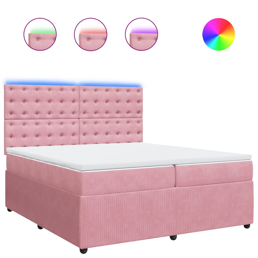 Boxspring met matras fluweel roze 200x200 cm