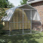 Dog kennel with roof and door galvanized steel silver-colored