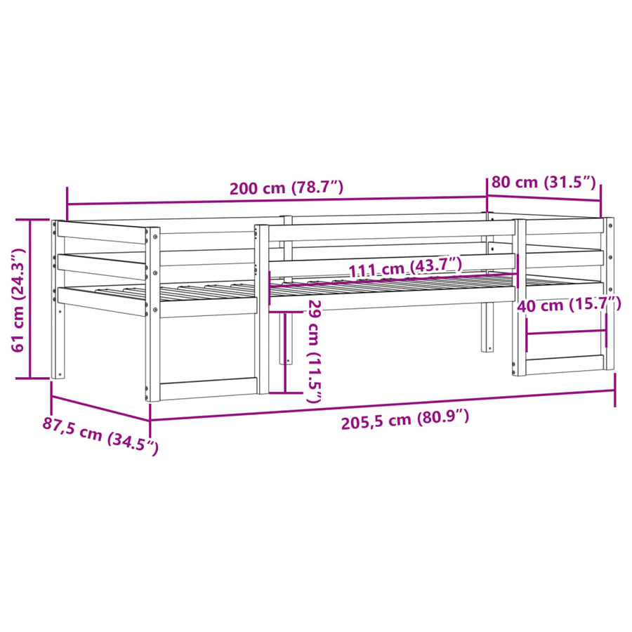 Kinderbedframe massief grenenhout wasbruin 80x200 cm