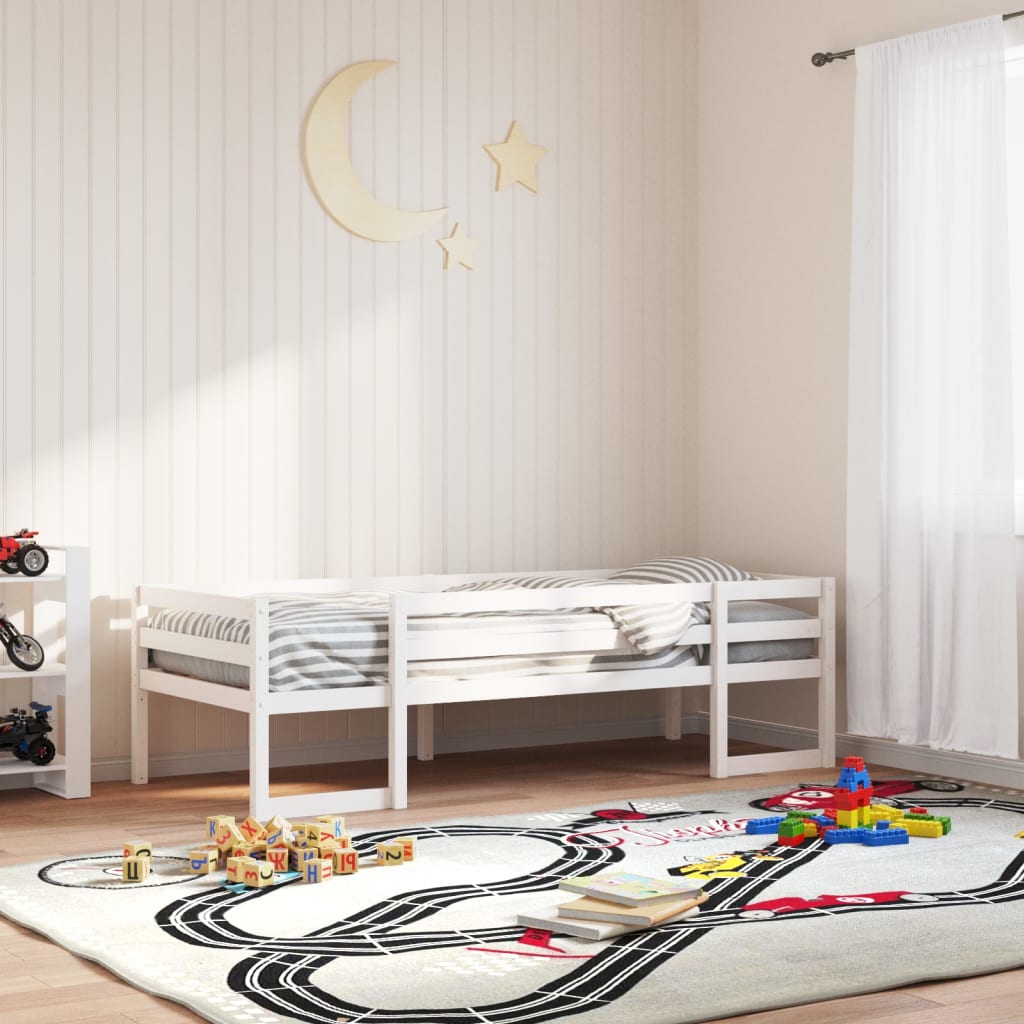 Kinderbedframe massief grenenhout wit 90x200 cm