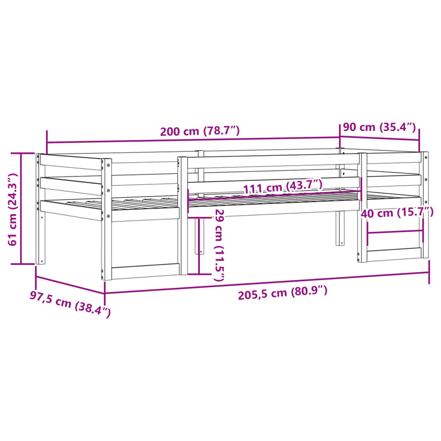 Kinderbedframe massief grenenhout wasbruin 90x200 cm