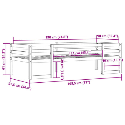 Kinderbedframe massief grenenhout wit 90x190 cm