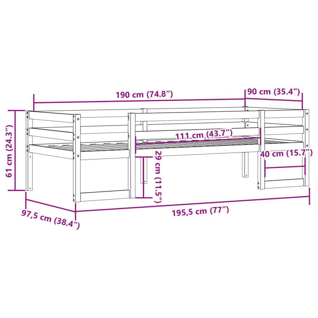 Kinderbedframe massief grenenhout wasbruin 90x190 cm