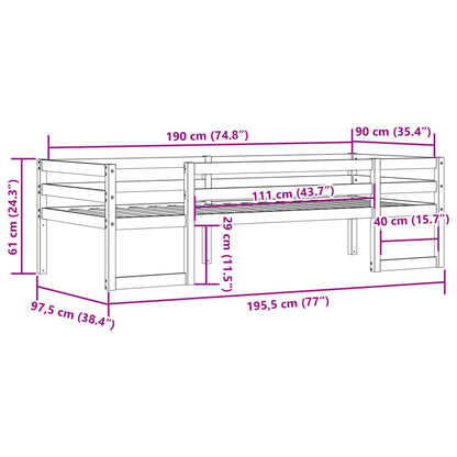 Kinderbedframe massief grenenhout wasbruin 90x190 cm