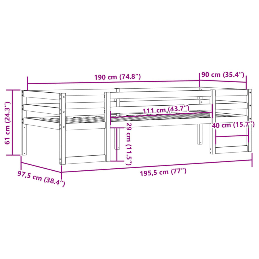 Kinderbedframe massief grenenhout wasbruin 90x190 cm