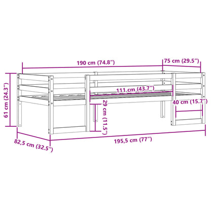 Kinderbedframe massief grenenhout wasbruin 75x190 cm