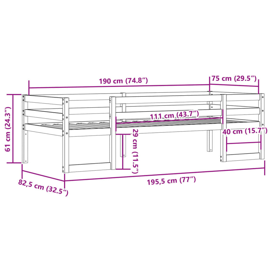 Kinderbedframe massief grenenhout wasbruin 75x190 cm