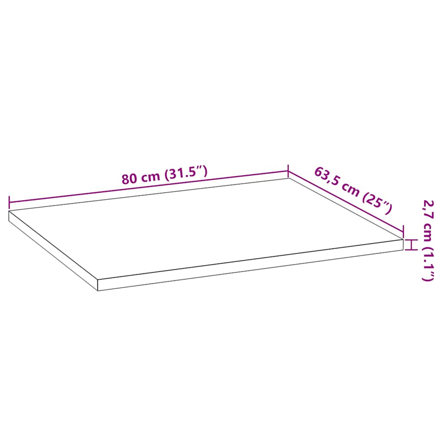Keuken werkblad rechthoekig 80x63,5x2,7 cm massief eikenhout