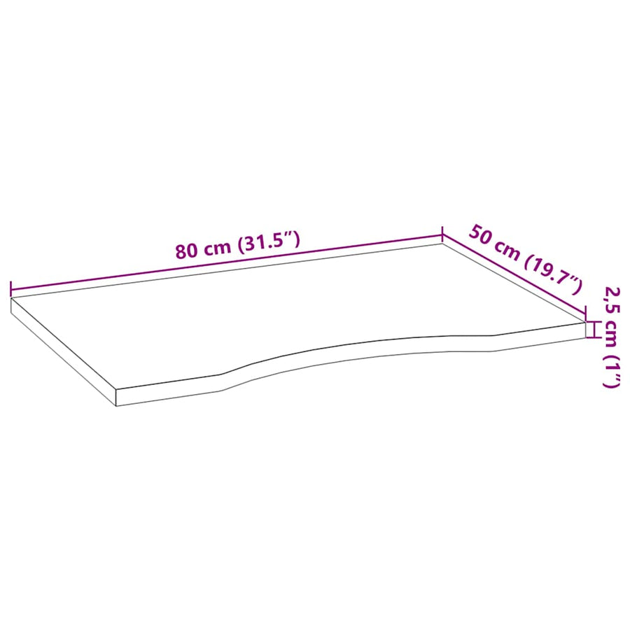 Bureaublad rechthoekig 80x50x2,5 cm onbehandeld eikenhout
