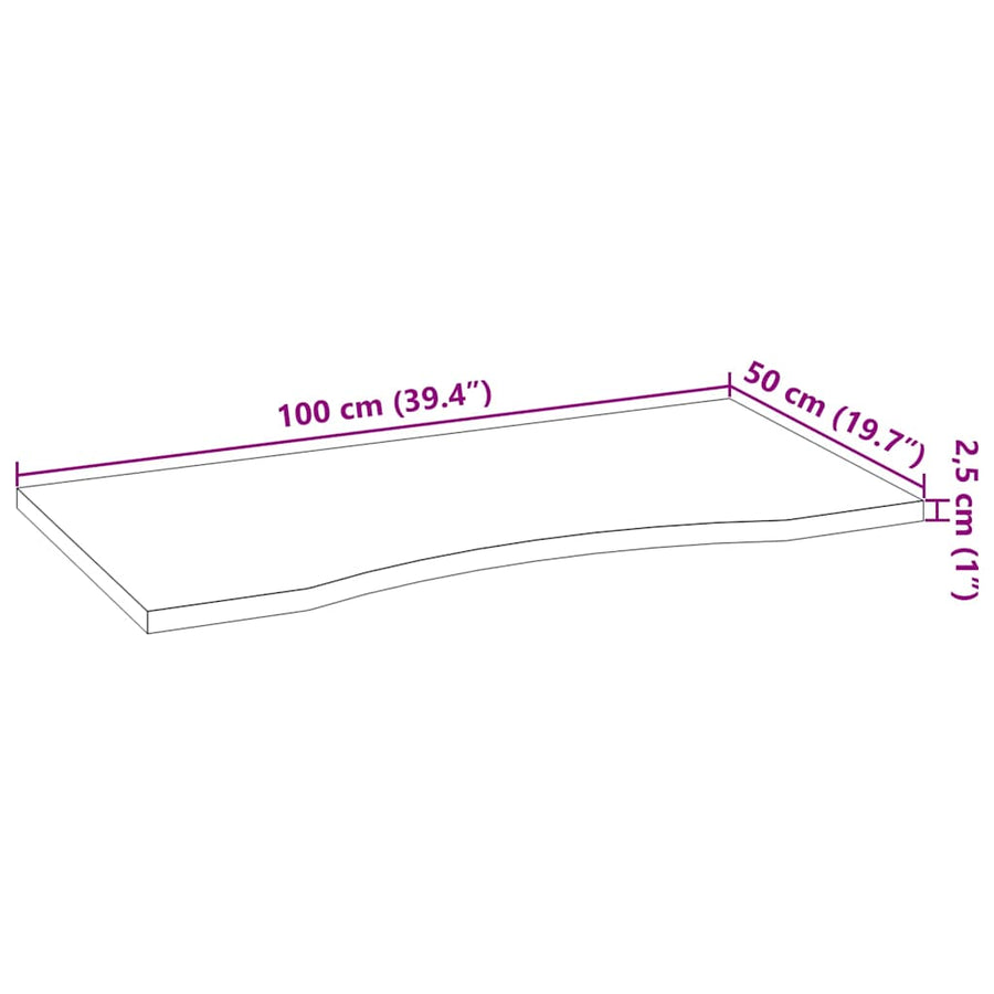Bureaublad rechthoekig 100x50x2,5 cm onbehandeld eikenhout