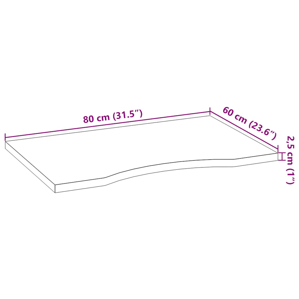Bureaublad rechthoekig 80x60x2,5 cm onbehandeld eikenhout