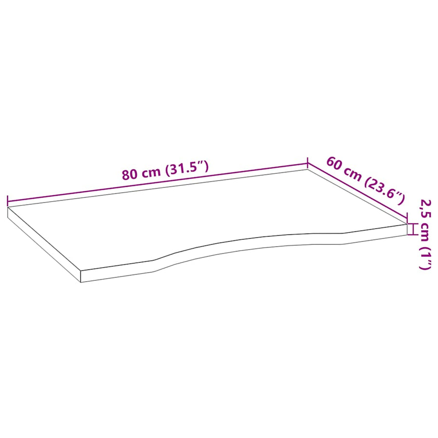 Bureaublad rechthoekig 80x60x2,5 cm onbehandeld eikenhout
