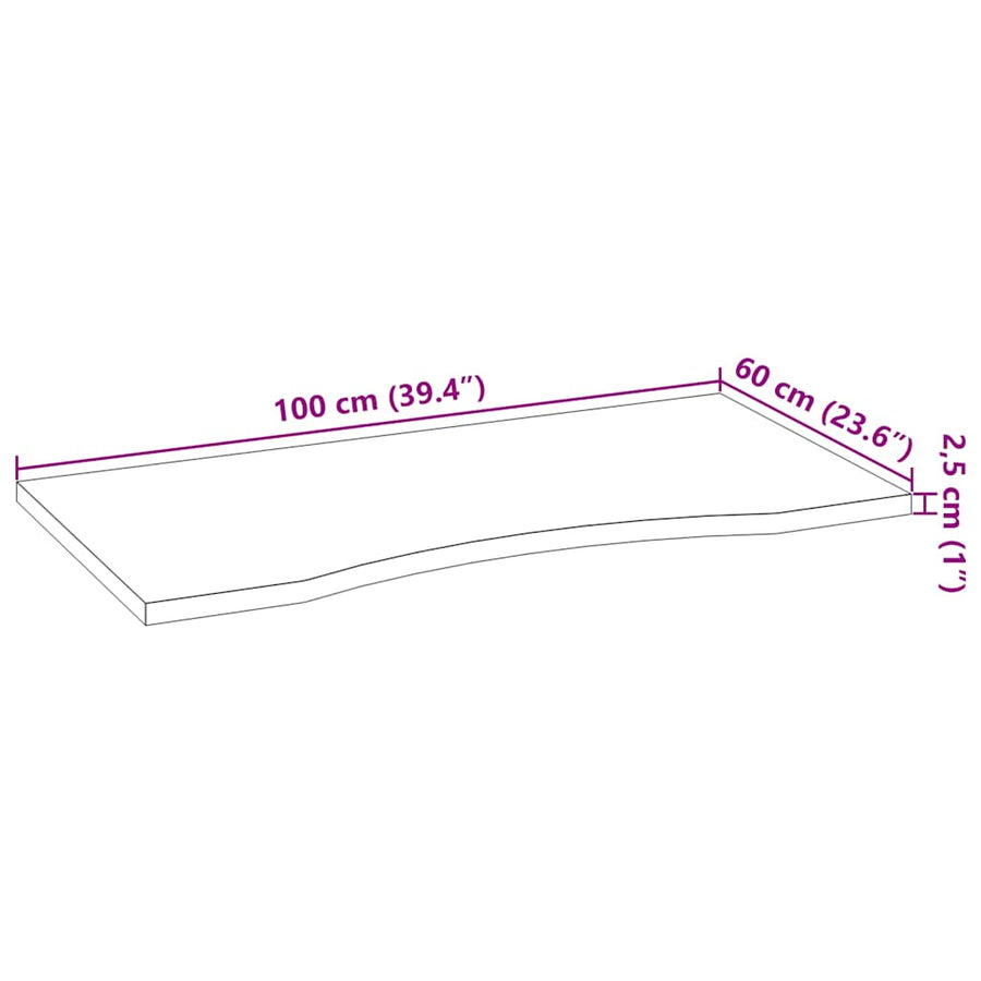 Bureaublad rechthoekig 100x60x2,5 cm onbehandeld eikenhout