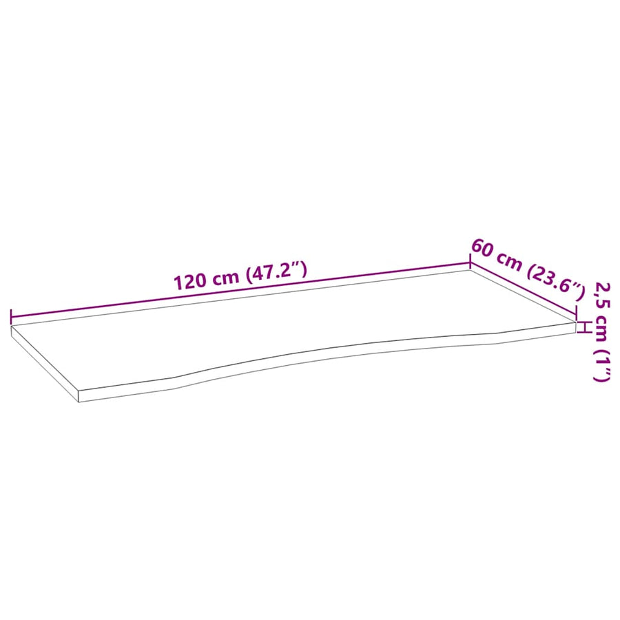 Bureaublad rechthoekig 120x60x2,5 cm onbehandeld eikenhout