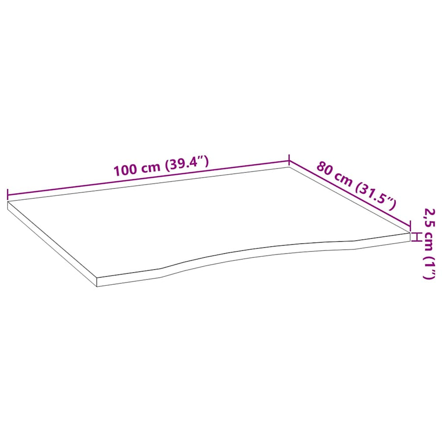 Bureaublad rechthoekig 100x80x2,5 cm onbehandeld eikenhout