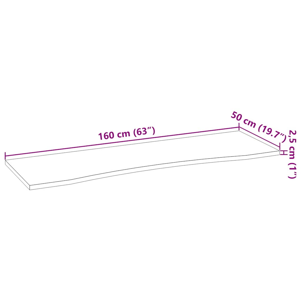 Bureaublad rechthoekig 160x50x2,5 cm eikenhout lichtbruin