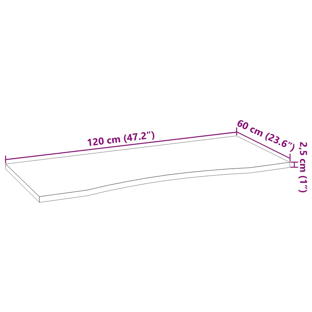 Bureaublad rechthoekig 120x60x2,5 cm eikenhout lichtbruin