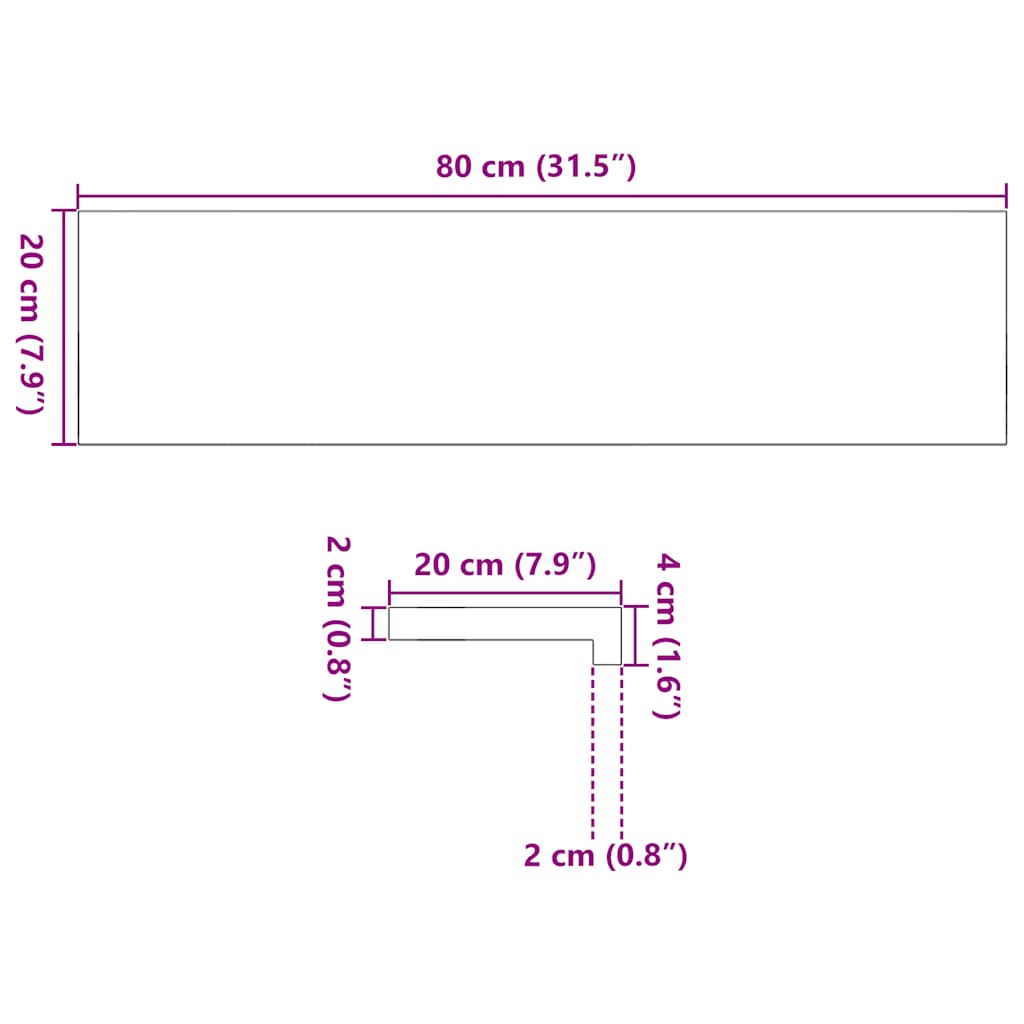 Vensterbanken 2 st onbehandeld 80x20x2 cm massief eikenhout