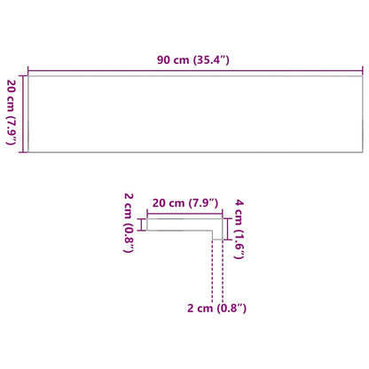 Vensterbanken 2 st onbehandeld 90x20x2 cm massief eikenhout