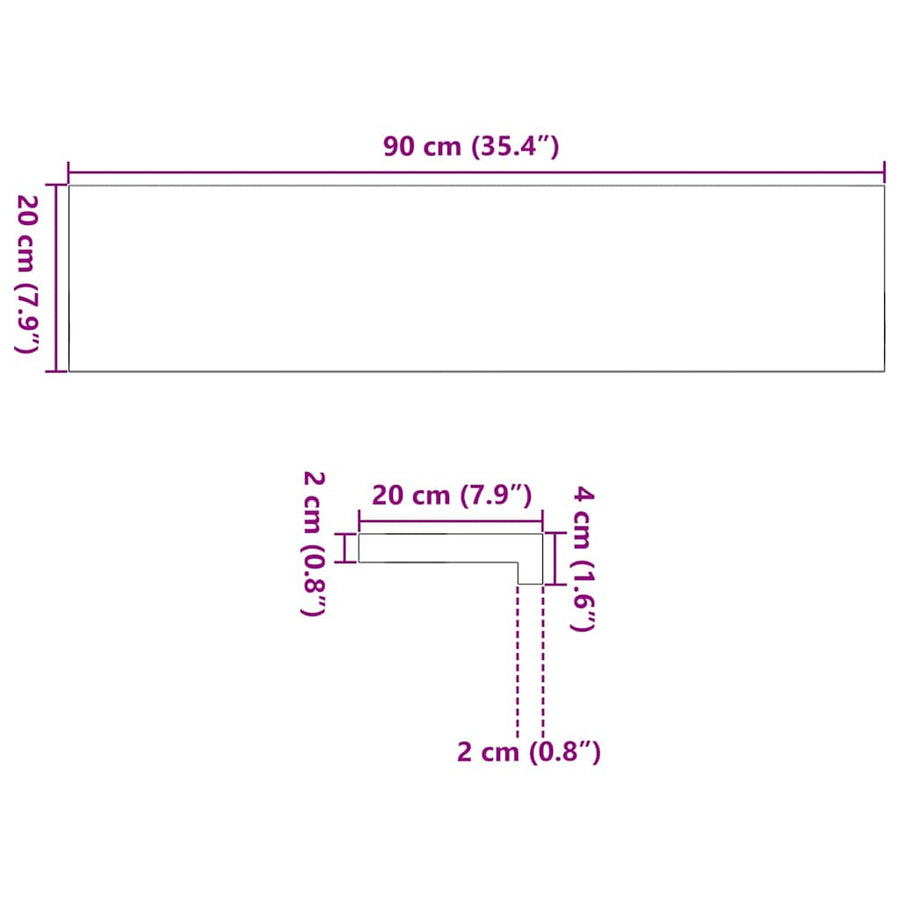 Vensterbanken 2 st onbehandeld 90x20x2 cm massief eikenhout