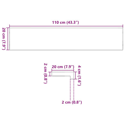 Vensterbanken 2 st onbehandeld 110x20x2 cm massief eikenhout