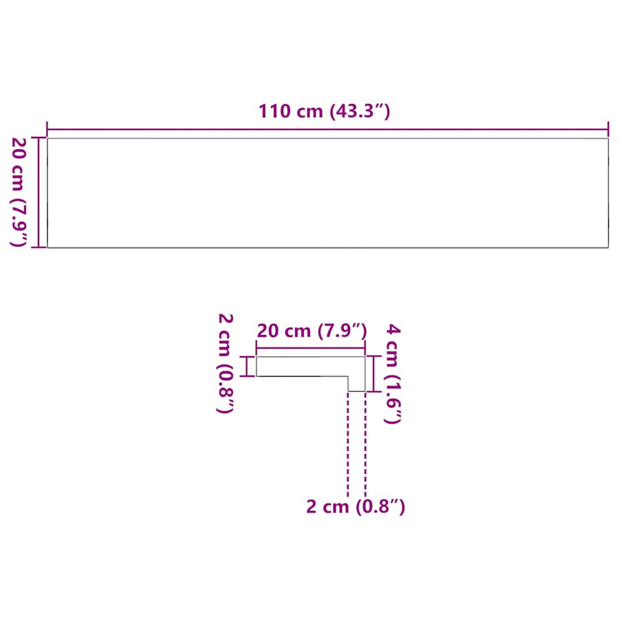Vensterbanken 2 st onbehandeld 110x20x2 cm massief eikenhout