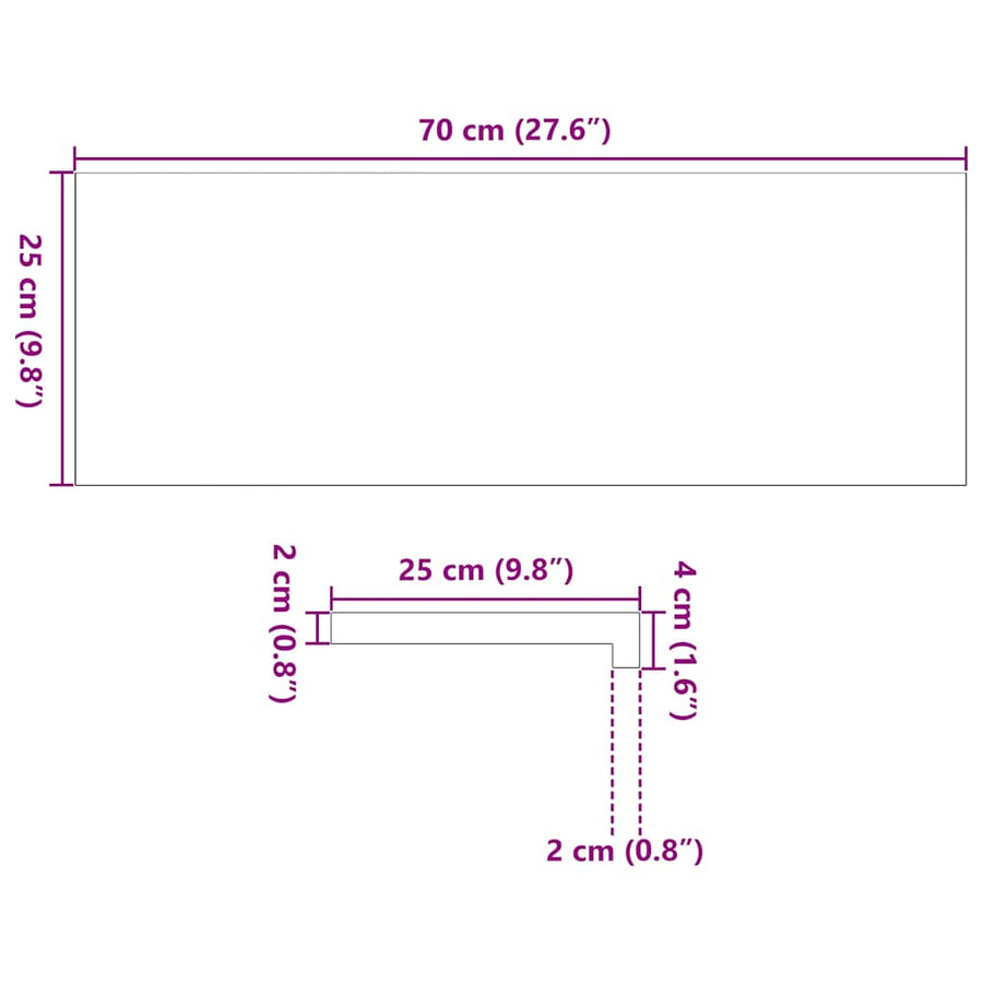 Vensterbanken 2 st onbehandeld 70x25x2 cm massief eikenhout