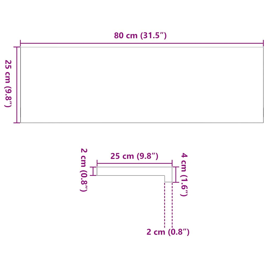 Vensterbanken 2 st onbehandeld 80x25x2 cm massief eikenhout