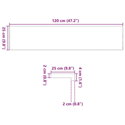 Vensterbanken 2 st onbehandeld 120x25x2 cm massief eikenhout
