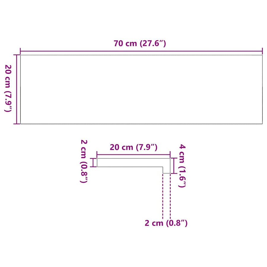 Vensterbanken 2 st 70x20x2 cm massief eikenhout lichtbruin