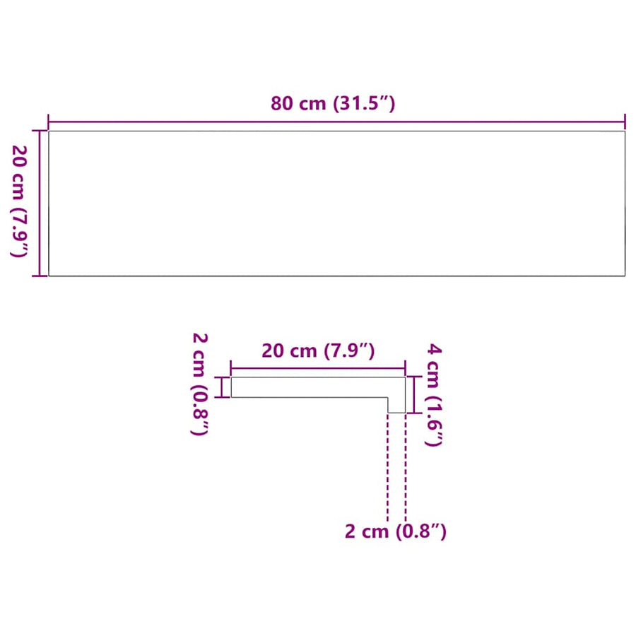 Vensterbanken 2 st 80x20x2 cm massief eikenhout lichtbruin