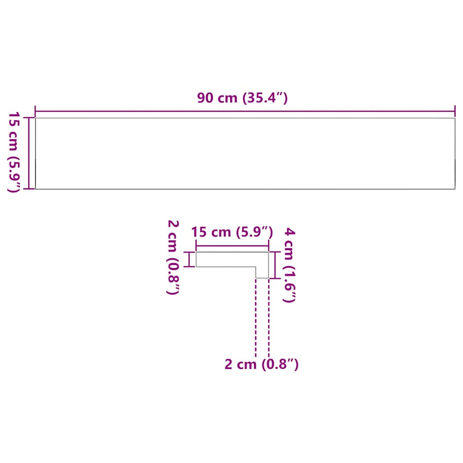 Vensterbanken 2 st 90x15x2 cm massief eikenhout donkerbruin
