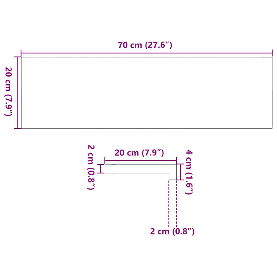 Vensterbanken 2 st 70x20x2 cm massief eikenhout donkerbruin