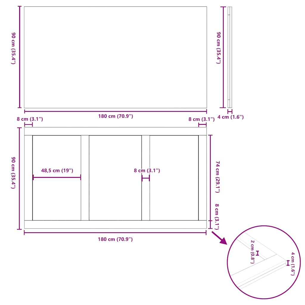 Tafelblad rechthoekig 180x90x4,2cm massief eikenhout lichtbruin