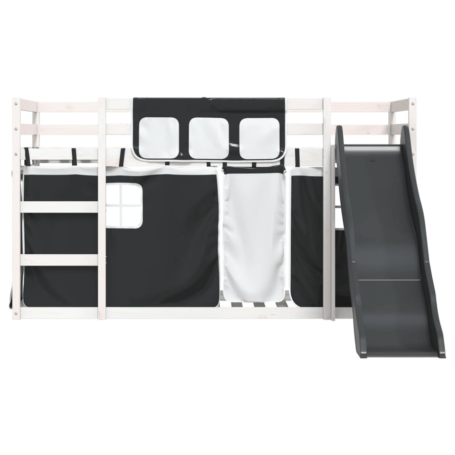 Stapelbed met glijbaan en gordijnen 90x200 cm wit en zwart