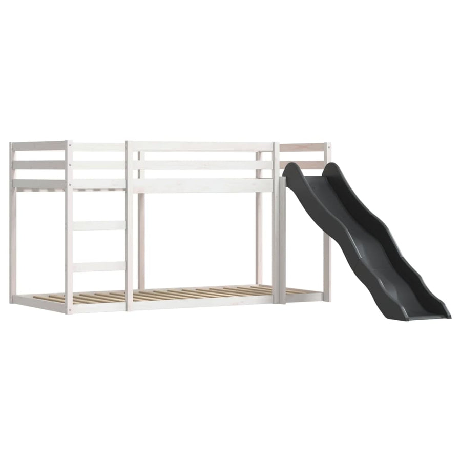 Stapelbed met glijbaan en gordijnen 90x200 cm wit en zwart