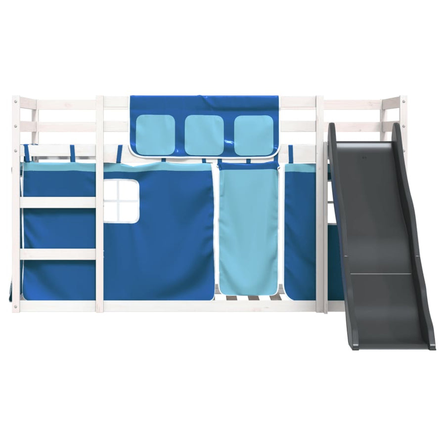 Stapelbed met glijbaan en gordijnen blauw 90x200 cm