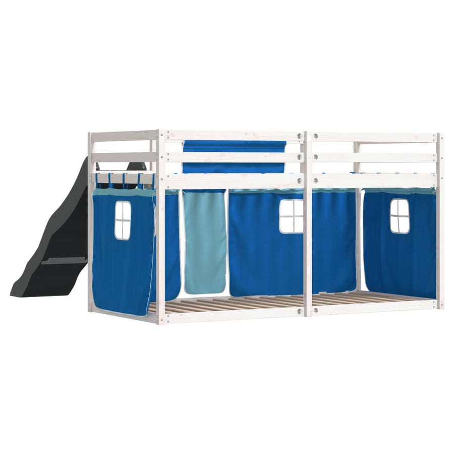 Stapelbed met glijbaan en gordijnen blauw 90x200 cm