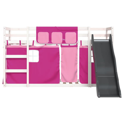 Stapelbed met glijbaan en gordijnen roze 90x200 cm