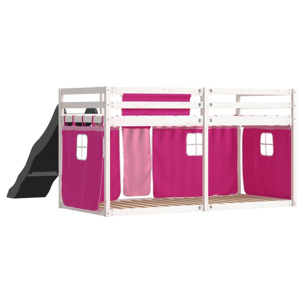 Stapelbed met glijbaan en gordijnen roze 90x200 cm