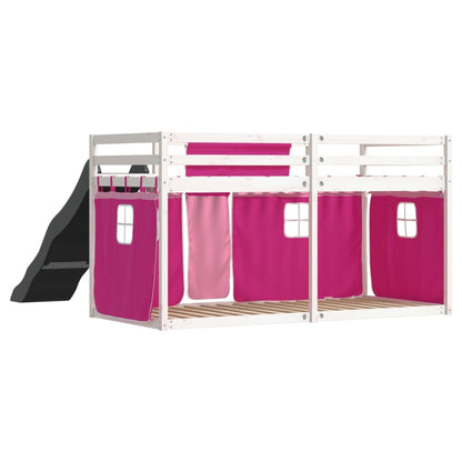 Stapelbed met glijbaan en gordijnen roze 90x200 cm